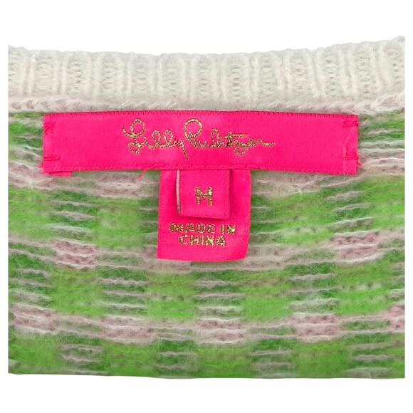 Lilly Pulitzer Viera Sweater Set Pink Green White Check Clear Sequin Women's Med - Picture 5 of 11